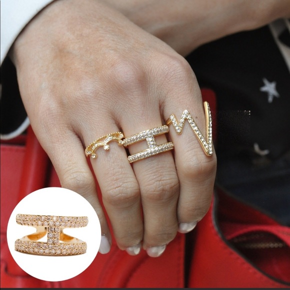 18K Gold Plated Pave CZ Stone Double Band Ring Size 7 Brand New - Picture 3 of 14